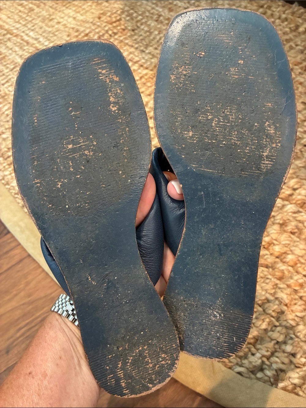Maeve Navy Knotted Leather Slide Sandals - Picture 7 of 8